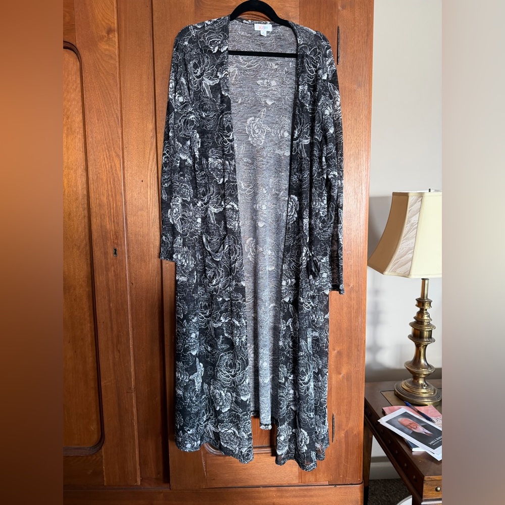 LuLaRoe Black and Gray Floral Sarah Cardigan